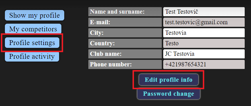 Profile edit info